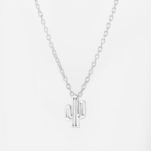 *ZAVIA* Silver x Hollow Cactus Pendant Necklace